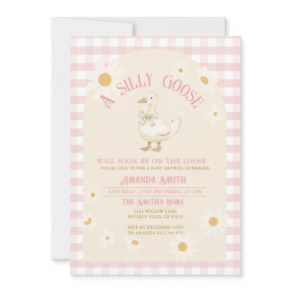 Vintage Daisy Goose Baby Shower Pink Gingham