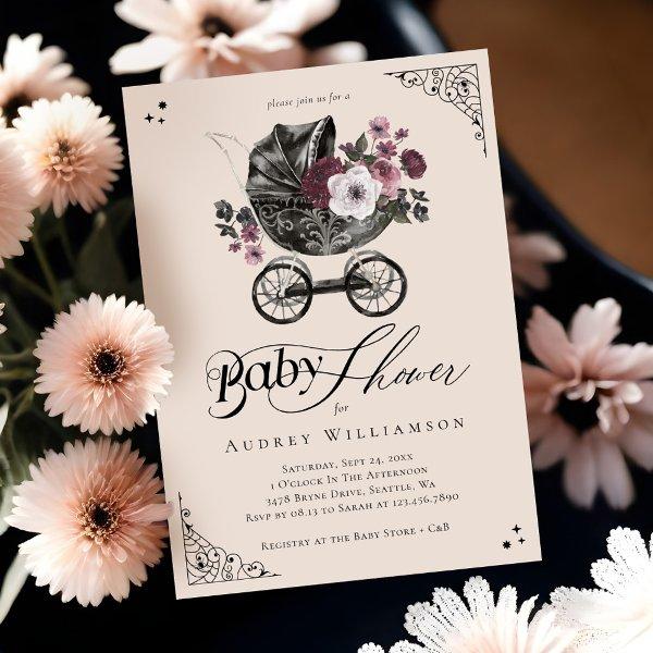 Vintage Floral Gothic Stroller Spooky