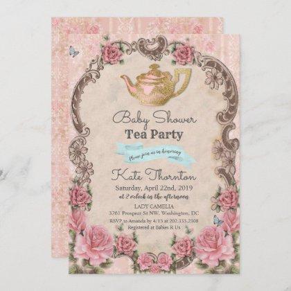 Vintage Floral Tea Baby Shower Invitation