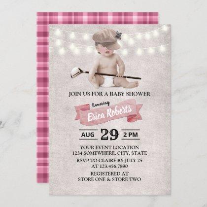 Vintage Golf Girl Sport Theme Baby Shower Invitation