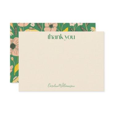 Vintage Green Pink Floral Script Cute Baby Shower  Thank You Card