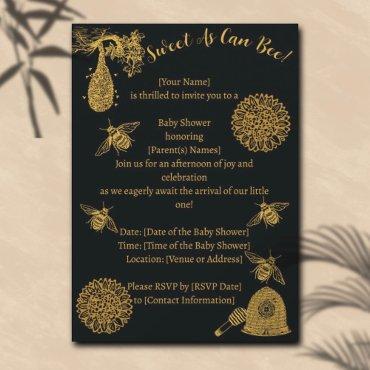 Vintage Honey Bumblebee Black Baby Shower