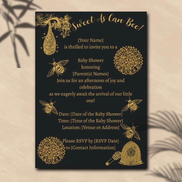 Vintage Honey Bumblebee Black Baby Shower