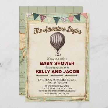 Vintage Hot Air Balloon Baby Shower Invitation