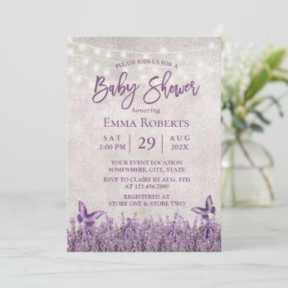Vintage Lavender Floral Butterfly Baby Shower Invitation