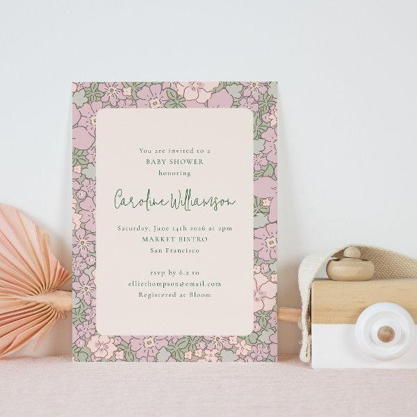 Vintage Lavender Lilac Green Floral
