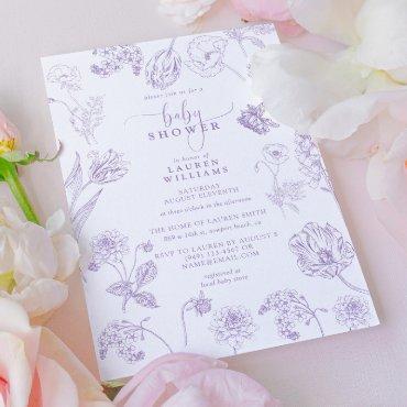 Vintage Lilac Lavender Floral Script