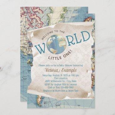 Vintage Map Baby Shower Invitations