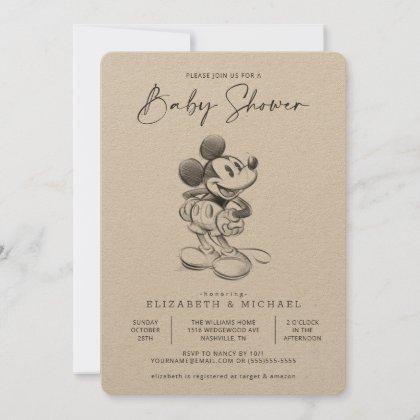 Vintage Mickey Mouse Sketch Baby Shower Invitation