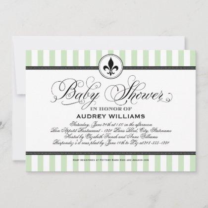 Vintage Mint Green Fleur de Lis French Baby Shower Invitation