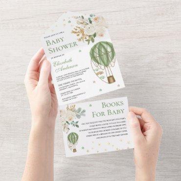 Vintage Mint Green Hot Air Balloon Baby Shower All In One Invitation