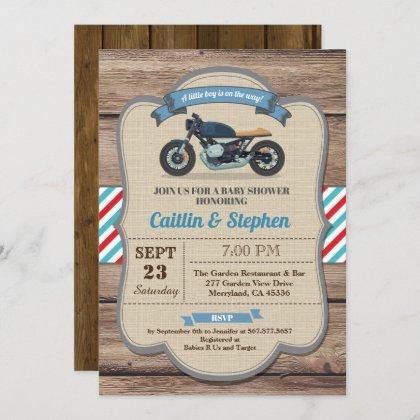 Vintage motorbike baby shower invitation. Bike Invitation