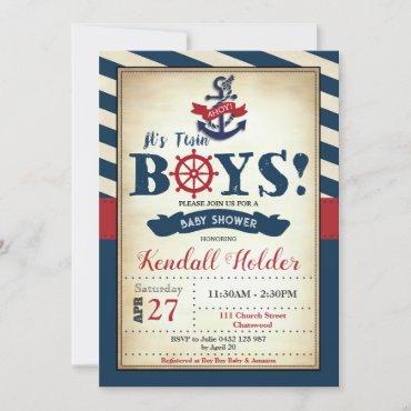 Vintage Nautical Baby Shower  Ahoy It's Twin Boys