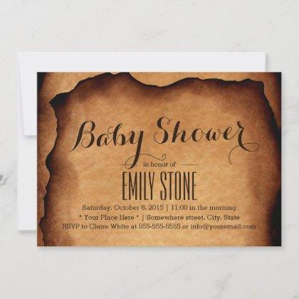 Vintage Old Burned Paper Baby Shower Invitations