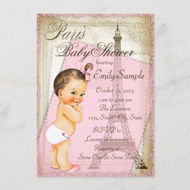 Vintage Paris Baby Girl Shower Invitation