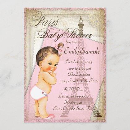 Vintage Paris Baby Girl Shower Invitation