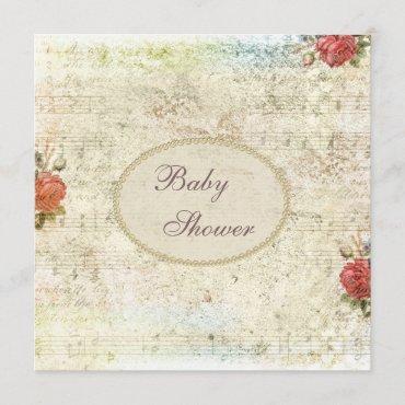 Vintage Pearls & Lace Shabby Chic Baby Shower Invitation