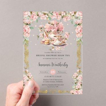 Vintage Pink Floral High Tea Party Bridal Shower  Acrylic