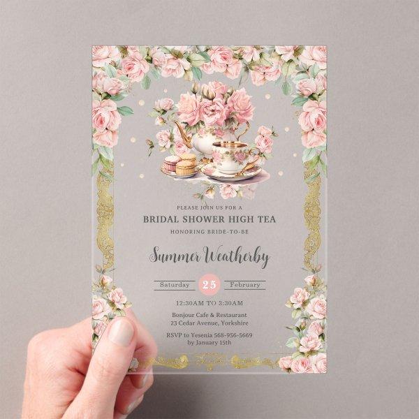 Vintage Pink Floral High Tea Party Bridal Shower  Acrylic