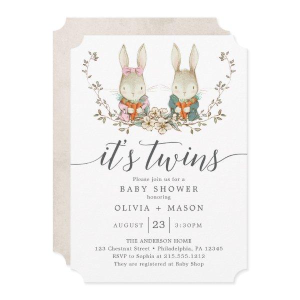Vintage Rabbit Botanical Twin