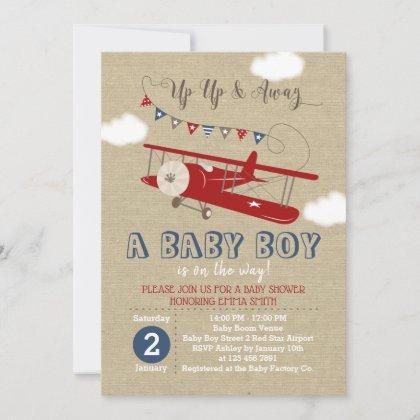 Vintage Red Airplane Baby Shower Invitation