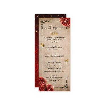 Vintage Red Rose Gold Black Elegant Watercolor Menu