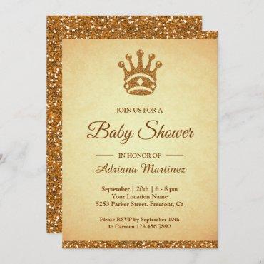 Vintage Royal Princess Gold Glitter Baby Shower Invitation