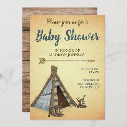Vintage Rustic Boho Tribal Teepee Baby Shower Invitation
