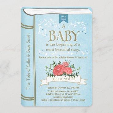 Vintage Storybook Baby shower invitation Boy Blue