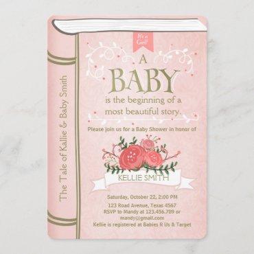 Vintage Storybook Baby shower invitation Pink Gold