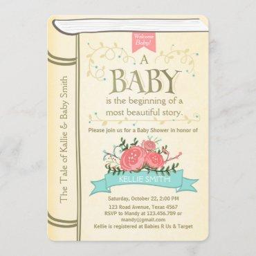 Vintage Storybook Baby shower invitation Yellow