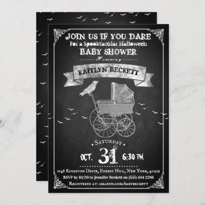 Vintage Stroller Halloween Baby Shower Invitation