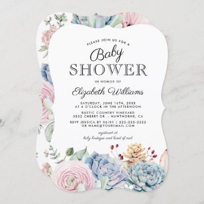 Vintage Succulent Floral Baby Shower Invitation