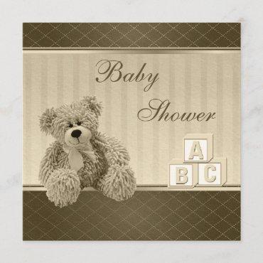 Vintage Teddy & Building Blocks Baby Shower Invitation