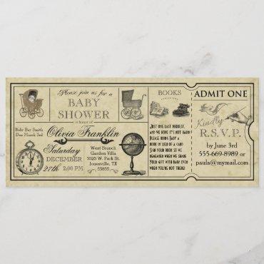 Vintage Ticket Baby Shower Invitation