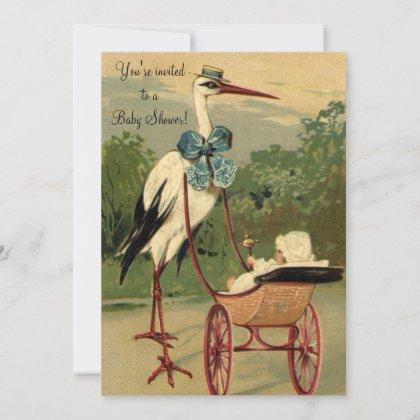Vintage Victorian Stork Baby Shower Invitation