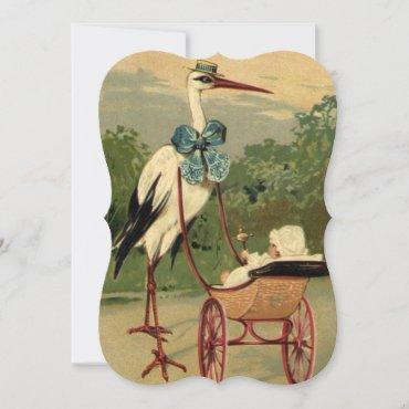 Vintage Victorian Stork with Carriage Baby Shower Invitation