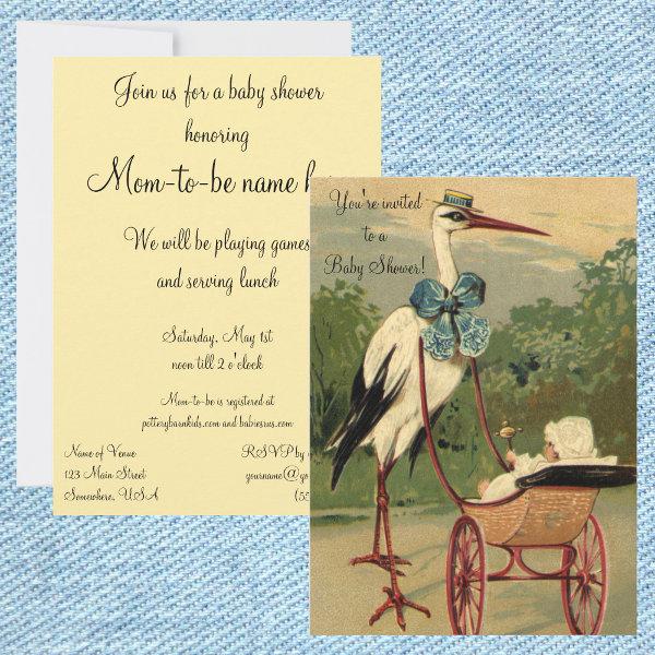 Vintage Victorian Stork with Carriage