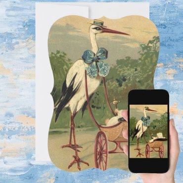 Vintage Victorian Stork with Carriage