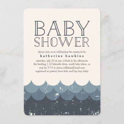 Vintage Waves Navy Baby Shower Invitation