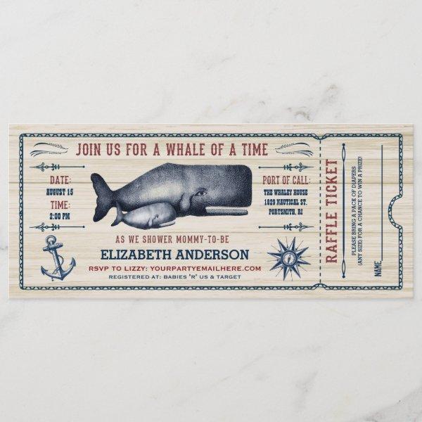 Vintage Whale, Baby Shower Ticket