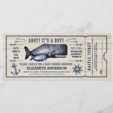 Vintage Whale, Baby Shower Ticket Invitation