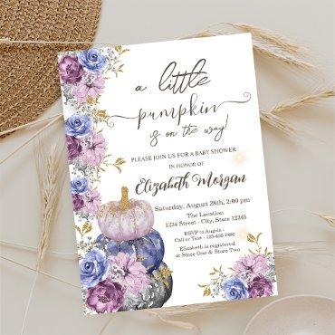 Violet Pumpkin Flowers Leaves Baby Shower