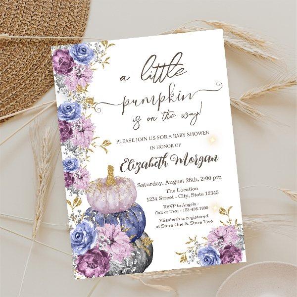 Violet Pumpkin Flowers Leaves Baby Shower