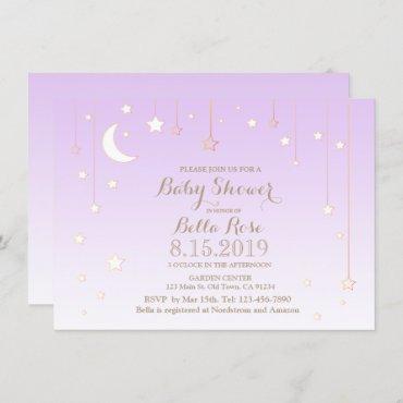 Violet star moon baby girl baby shower invitation