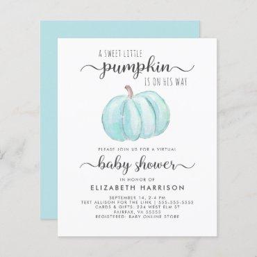 Virtual Baby Boy Shower Blue Pumpkin Invitation