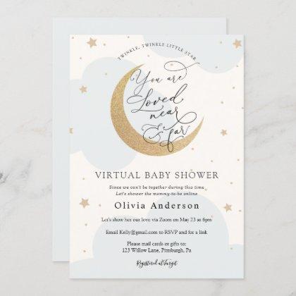 Virtual Baby Shower Blue Twinkle Star and Moon Invitation