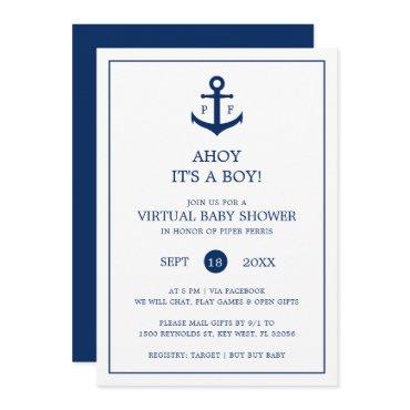 Virtual Baby Shower Boy Nautical Anchor Monogram