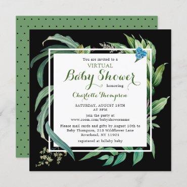 Virtual Baby Shower Modern Watercolor Green Floral