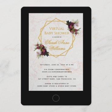 Virtual Baby Shower Peonies Gold Floral Geometric